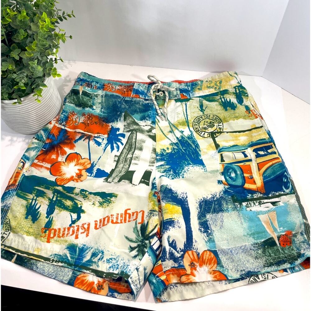 Men’s Swim Trunks Tropical Hawaiian Palm Trees Tiki Caribbean Joe’s Size L Large